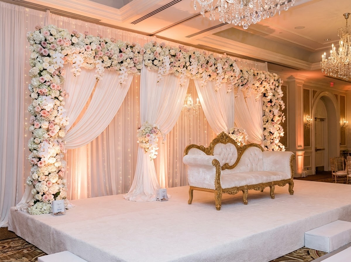 Gold royal sofa on a styled stage